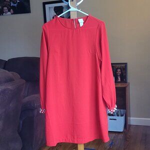 H&M Red‎ Mock Neck Pearl Cuff Shift Dress